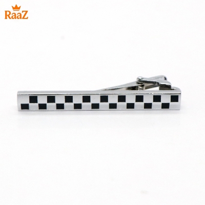 Picture of Silver Black Stainless Steel Tie Clip with Mosaic Design for Men