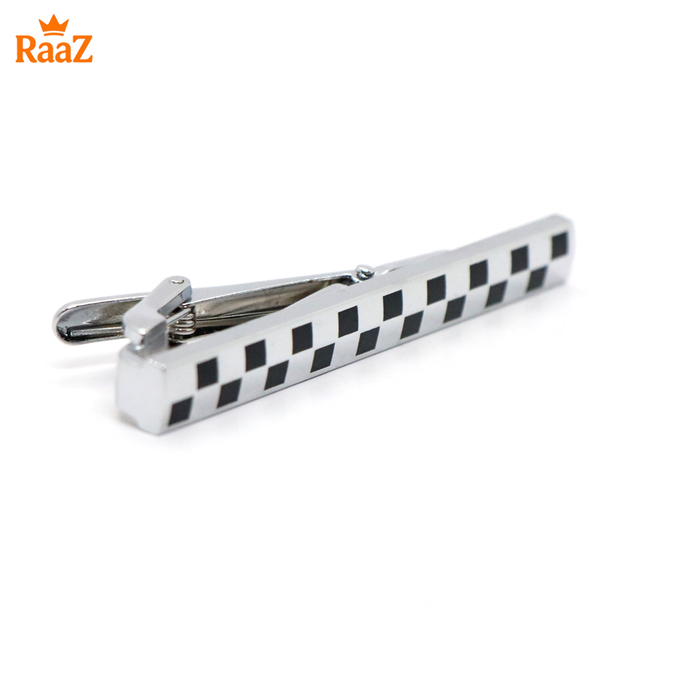 Picture of Silver Black Stainless Steel Tie Clip with Mosaic Design for Men