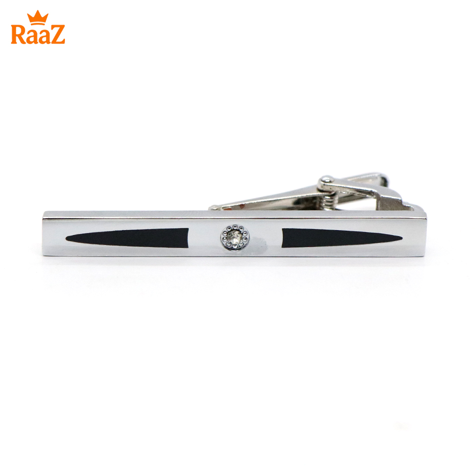 Picture of Silver Black Crystal Stone Inlay Tie Bar for Men