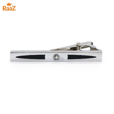 Picture of Silver Black Crystal Stone Inlay Tie Bar for Men