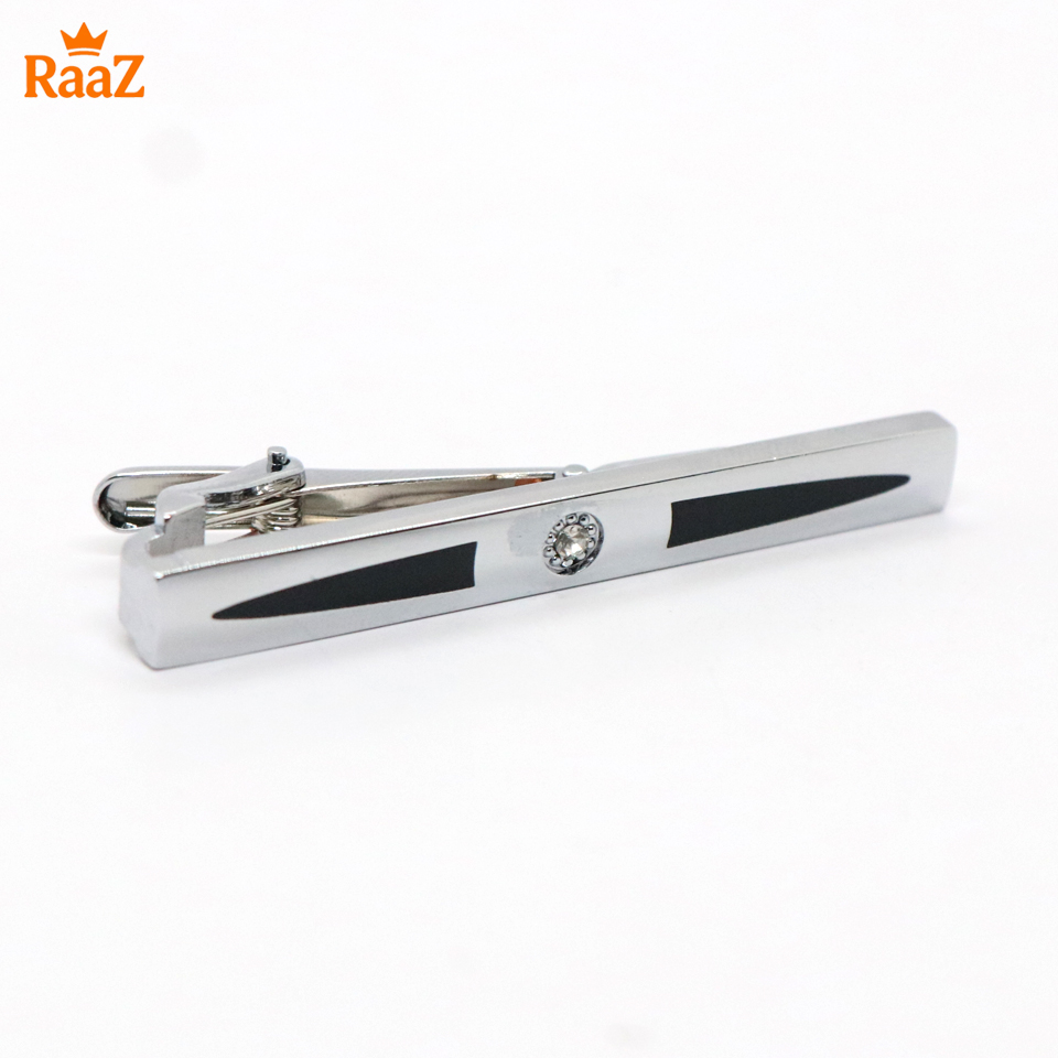 Picture of Silver Black Crystal Stone Inlay Tie Bar for Men