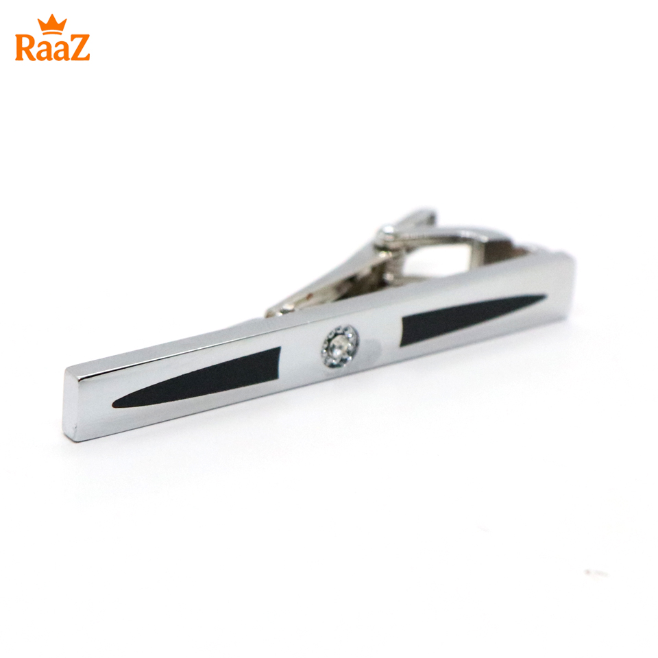 Picture of Silver Black Crystal Stone Inlay Tie Bar for Men