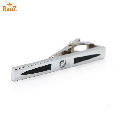 Picture of Silver Black Crystal Stone Inlay Tie Bar for Men