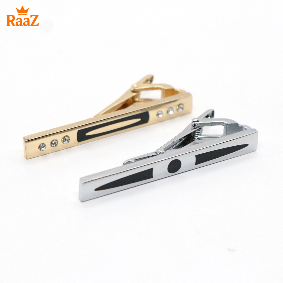 Picture of 2Pc Set Stainless Steel Tie Clip with Mosaic Stone Design for Men