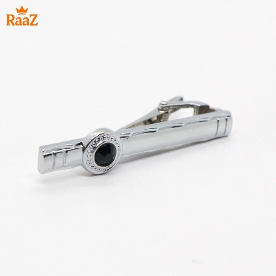 Picture of Silver Black Stone Premium Stainless Steel Tie Clip Bar For Men
