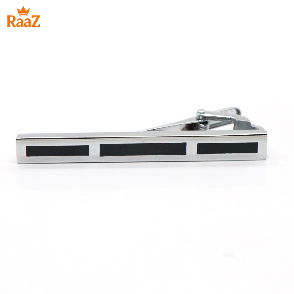 Picture of Silver Black Polished Stone Accent Tie Clip for Men
