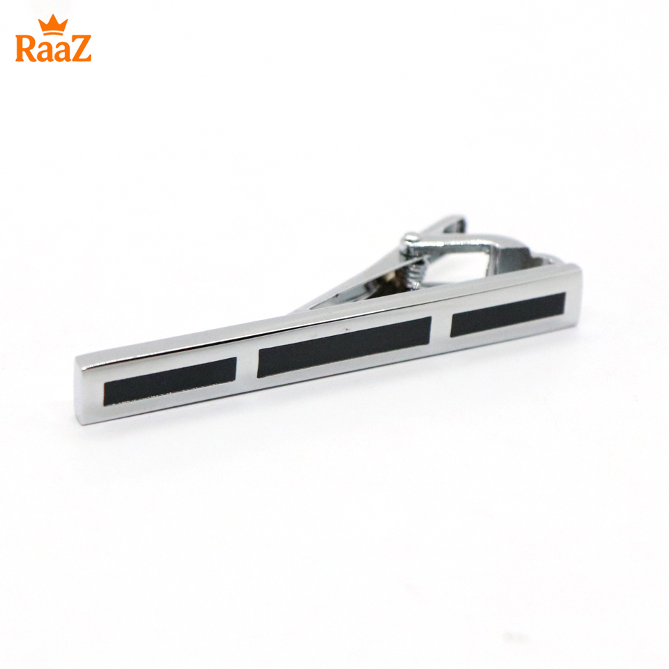 Picture of Silver Black Polished Stone Accent Tie Clip for Men