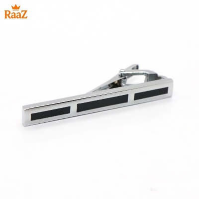 Picture of Silver Black Polished Stone Accent Tie Clip for Men