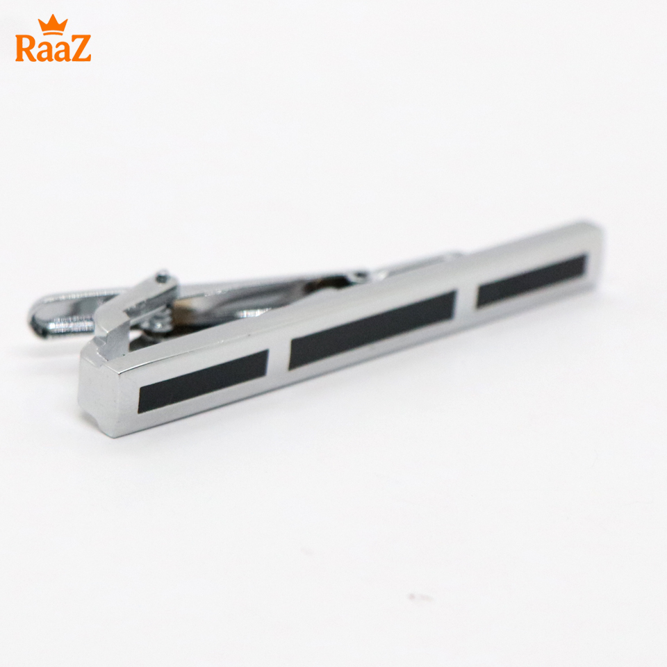 Picture of Silver Black Polished Stone Accent Tie Clip for Men