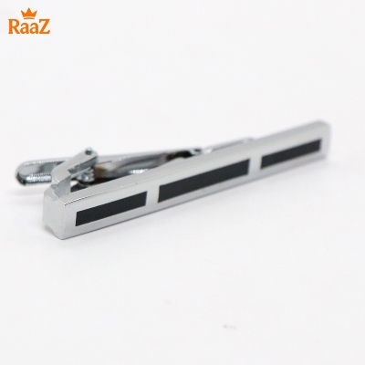 Picture of Silver Black Polished Stone Accent Tie Clip for Men