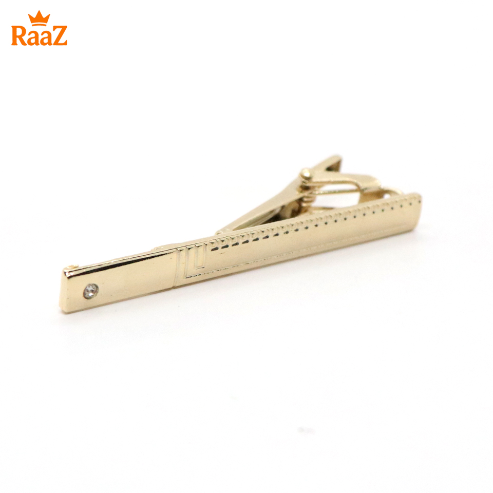 Picture of Golden Antique Floral Patterned Tie Clip for Men