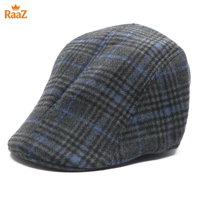 Picture of Black Wool Blue Line Timeless Wool Check Flat Cap For Men