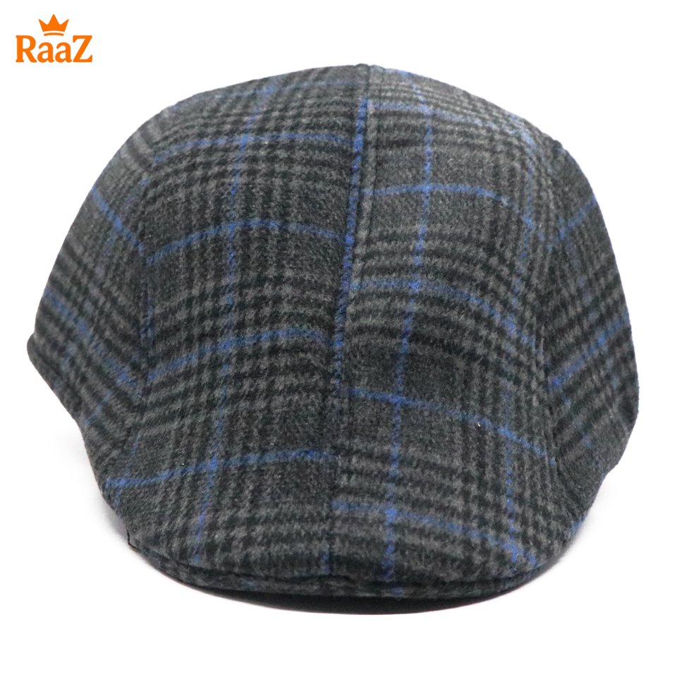 Picture of Black Wool Blue Line Timeless Wool Check Flat Cap For Men