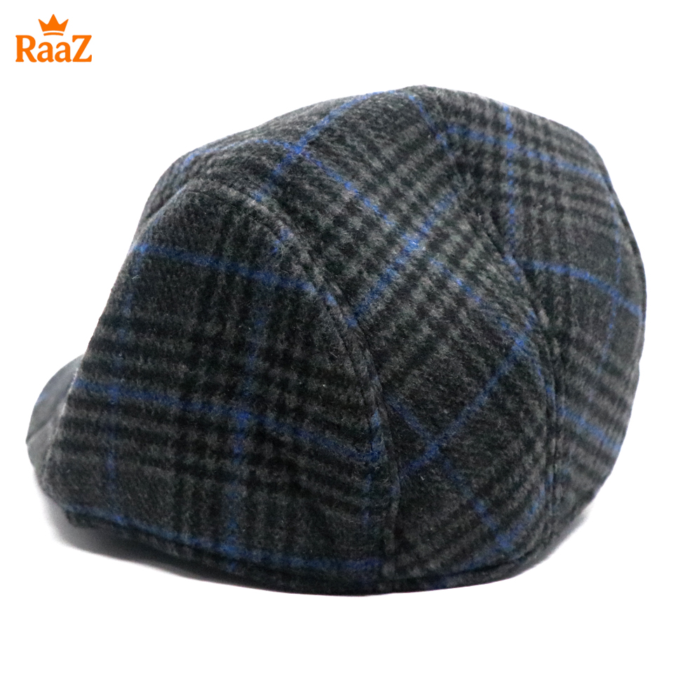 Picture of Black Wool Blue Line Timeless Wool Check Flat Cap For Men