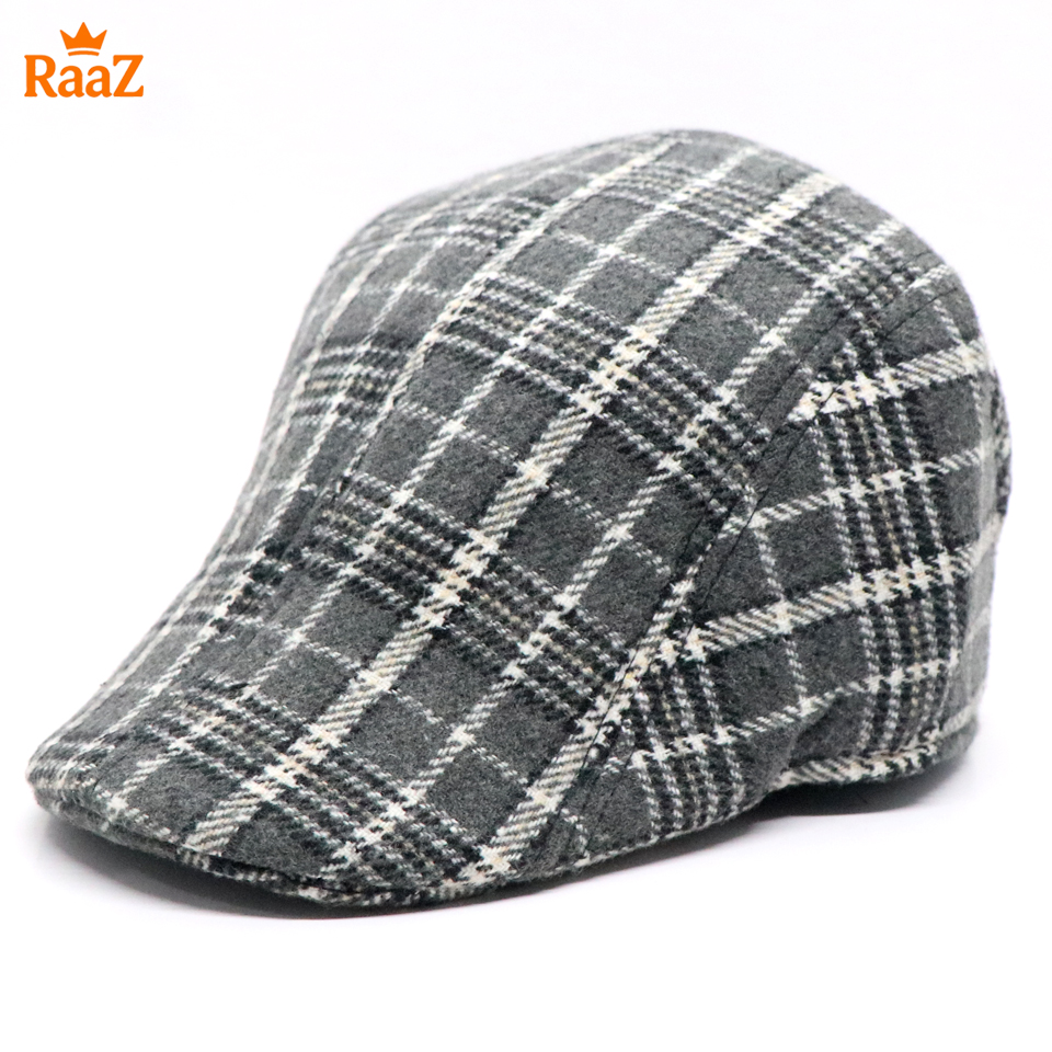 Picture of Grey White Check Vintage Elegance Wool Hat For Men