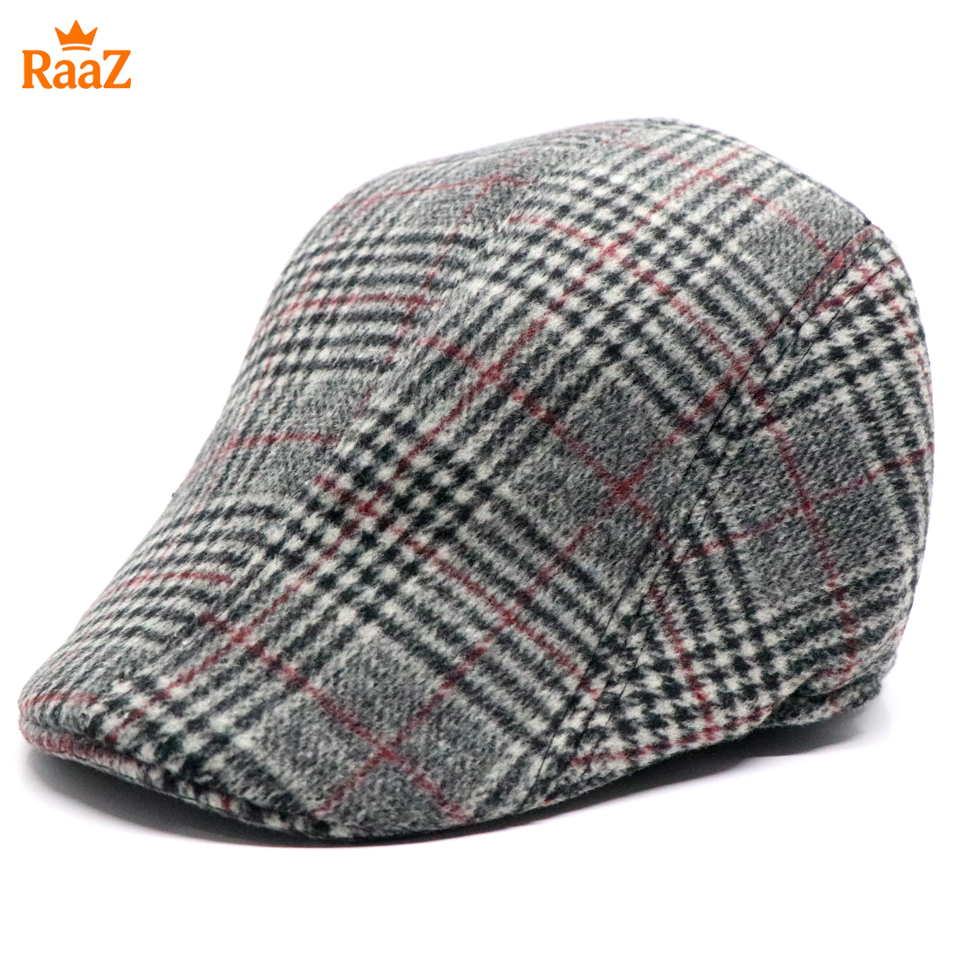 Picture of Grey Check Red Line Timeless Wool Check Flat Cap For Men