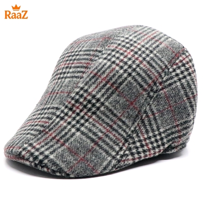 Picture of Grey Check Red Line Timeless Wool Check Flat Cap For Men