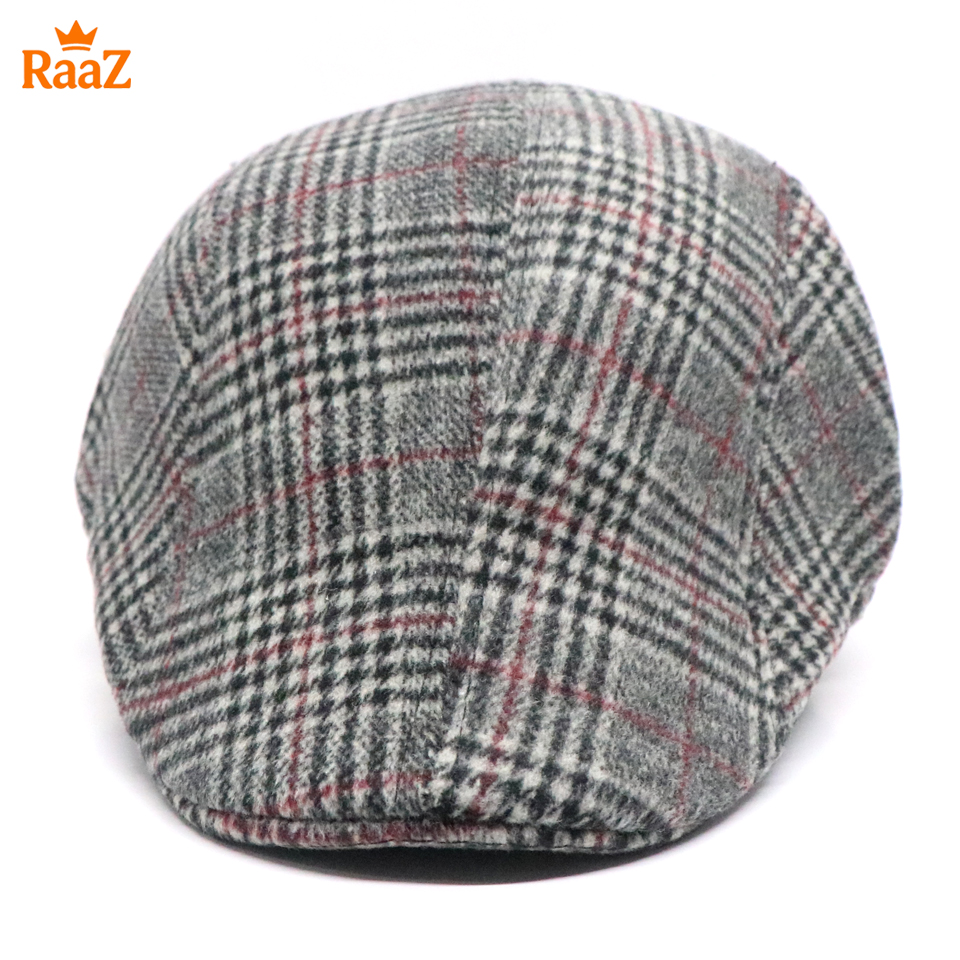 Picture of Grey Check Red Line Timeless Wool Check Flat Cap For Men