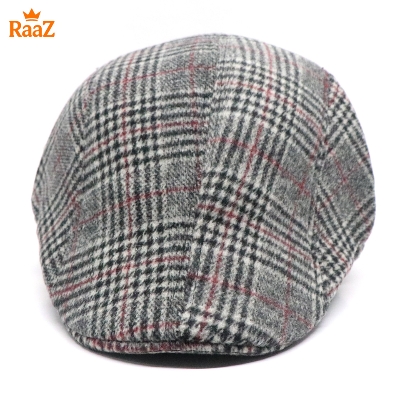 Picture of Grey Check Red Line Timeless Wool Check Flat Cap For Men