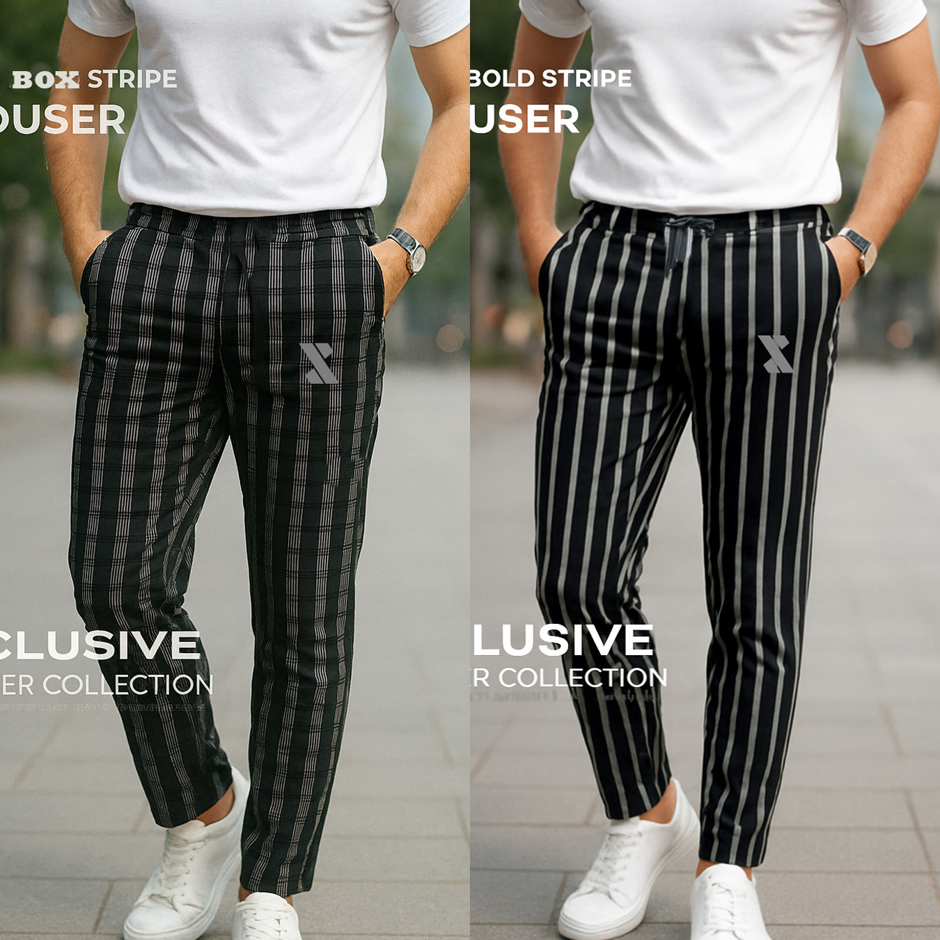Picture of SMUG Premium Stripe Trouser Combo - 2 pcs - Bold Stripe and Box Stripe Combo
