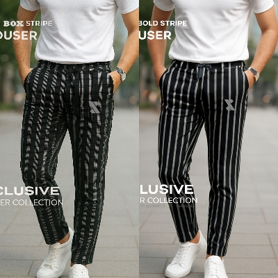 Picture of SMUG Premium Stripe Trouser Combo - 2 pcs - Bold Stripe and Box Stripe Combo