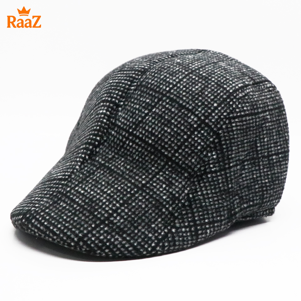 Picture of Black Velvet Retro Charm Wool Checkered Cap For Men