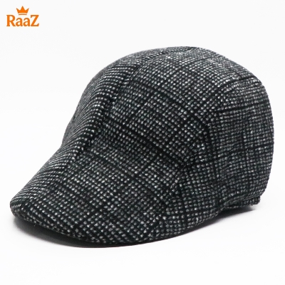 Picture of Black Velvet Retro Charm Wool Checkered Cap For Men