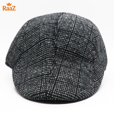 Picture of Black Velvet Retro Charm Wool Checkered Cap For Men