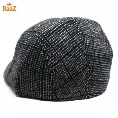 Picture of Black Velvet Retro Charm Wool Checkered Cap For Men