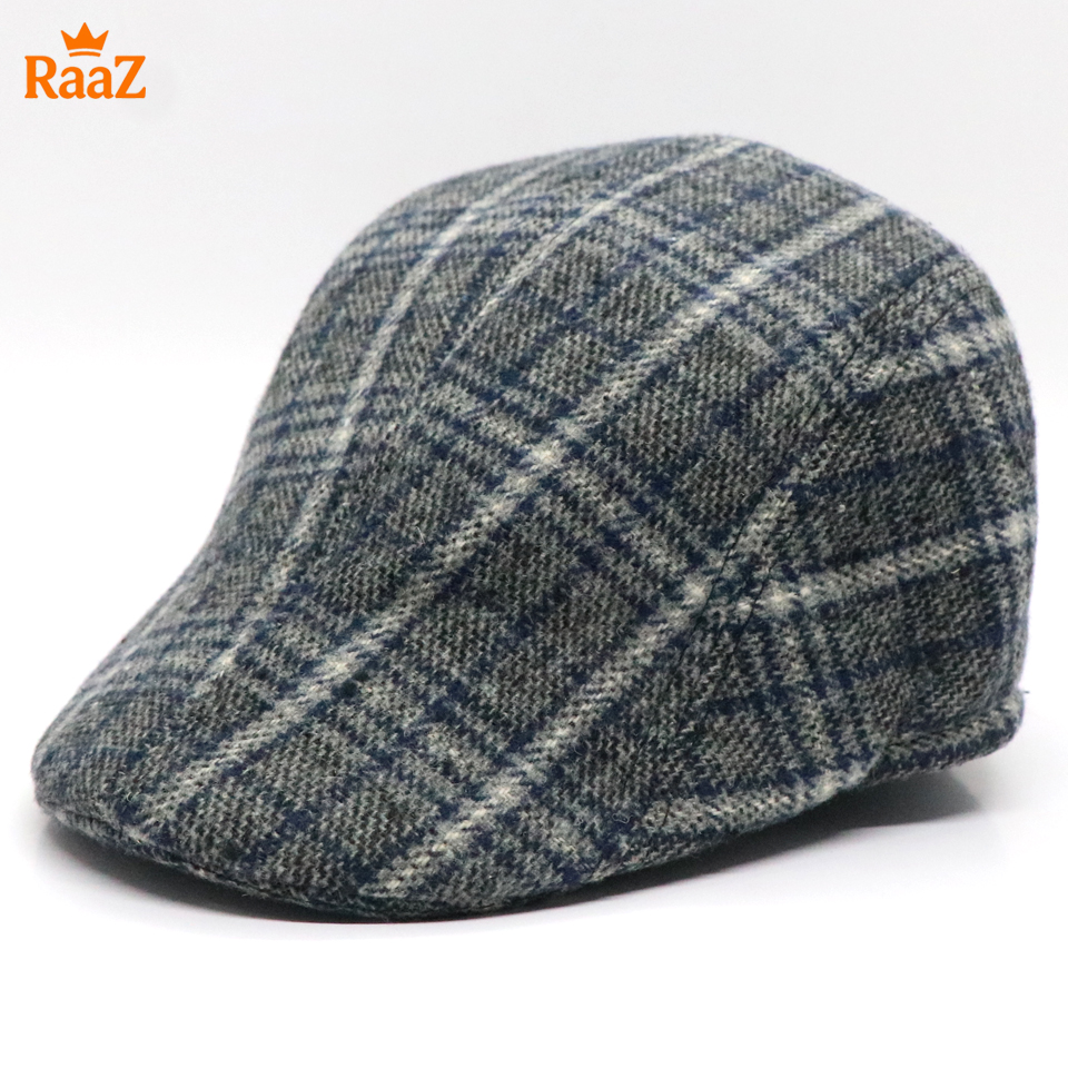 Picture of Navy Blue Check Streetwise Wool Panel Cap For Men