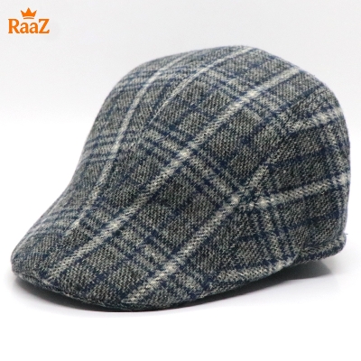 Picture of Navy Blue Check Streetwise Wool Panel Cap For Men