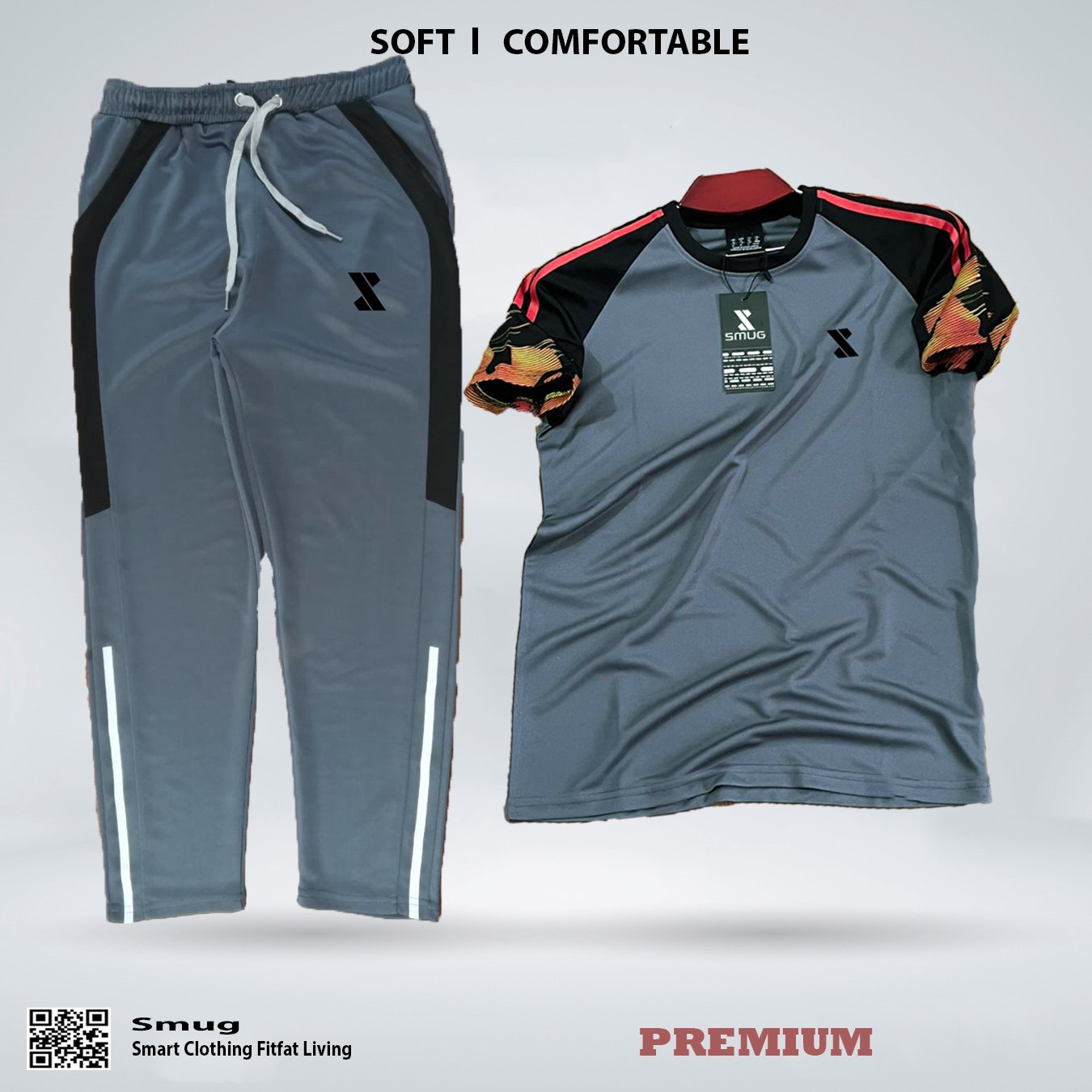 Picture of SMUG Premium Combo T-Shirt and Trousers - Soft and Comfortable Fabric Combo Set-Grey Contrast