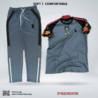 Picture of SMUG Premium Combo T-Shirt and Trousers - Soft and Comfortable Fabric Combo Set-Grey Contrast
