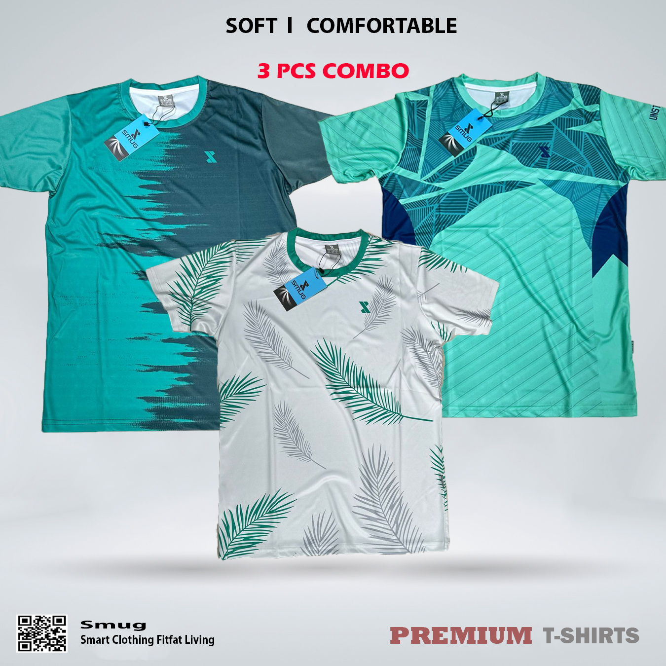 Picture of SMUG Premium Combo Offer T-shirt - Green , White and Pest