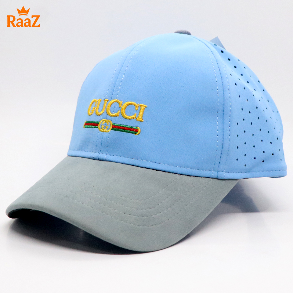 Picture of Sky Blue Velvet GG Embroidery Logo Cotton Curved Visor Cap
