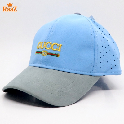 Picture of Sky Blue Velvet GG Embroidery Logo Cotton Curved Visor Cap