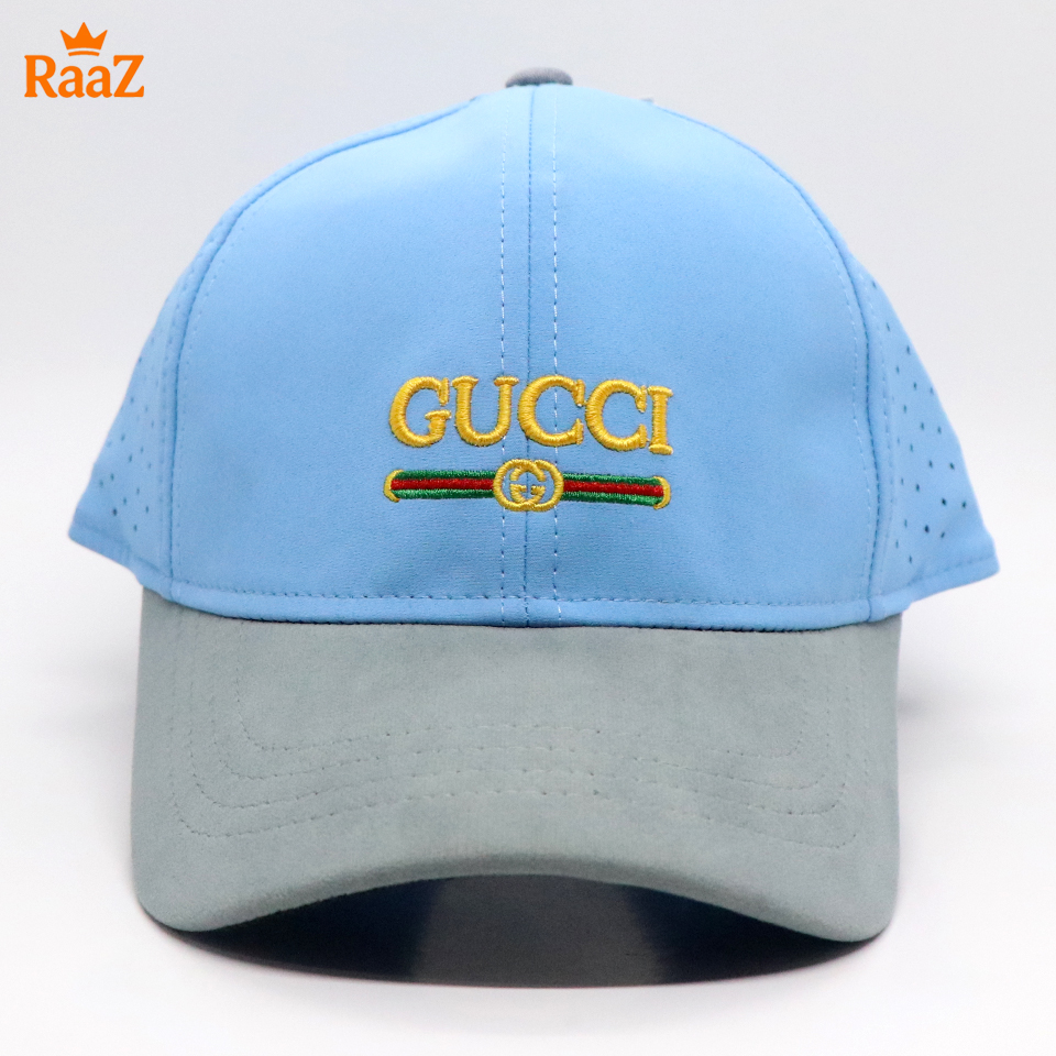 Picture of Sky Blue Velvet GG Embroidery Logo Cotton Curved Visor Cap