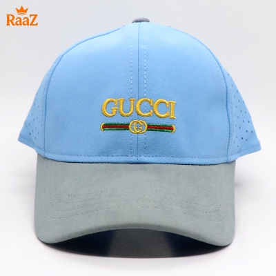 Picture of Sky Blue Velvet GG Embroidery Logo Cotton Curved Visor Cap