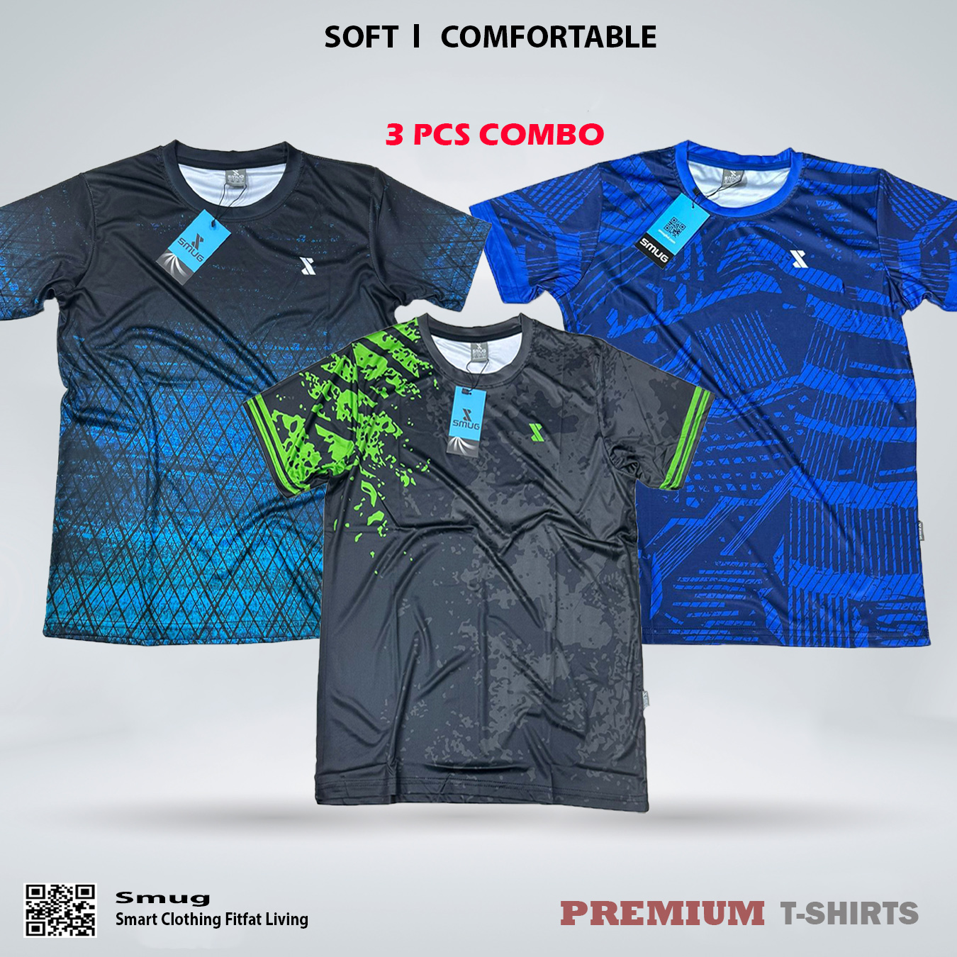 Picture of SMUG Premium Combo Offer T-shirt - Sky , Black and blue