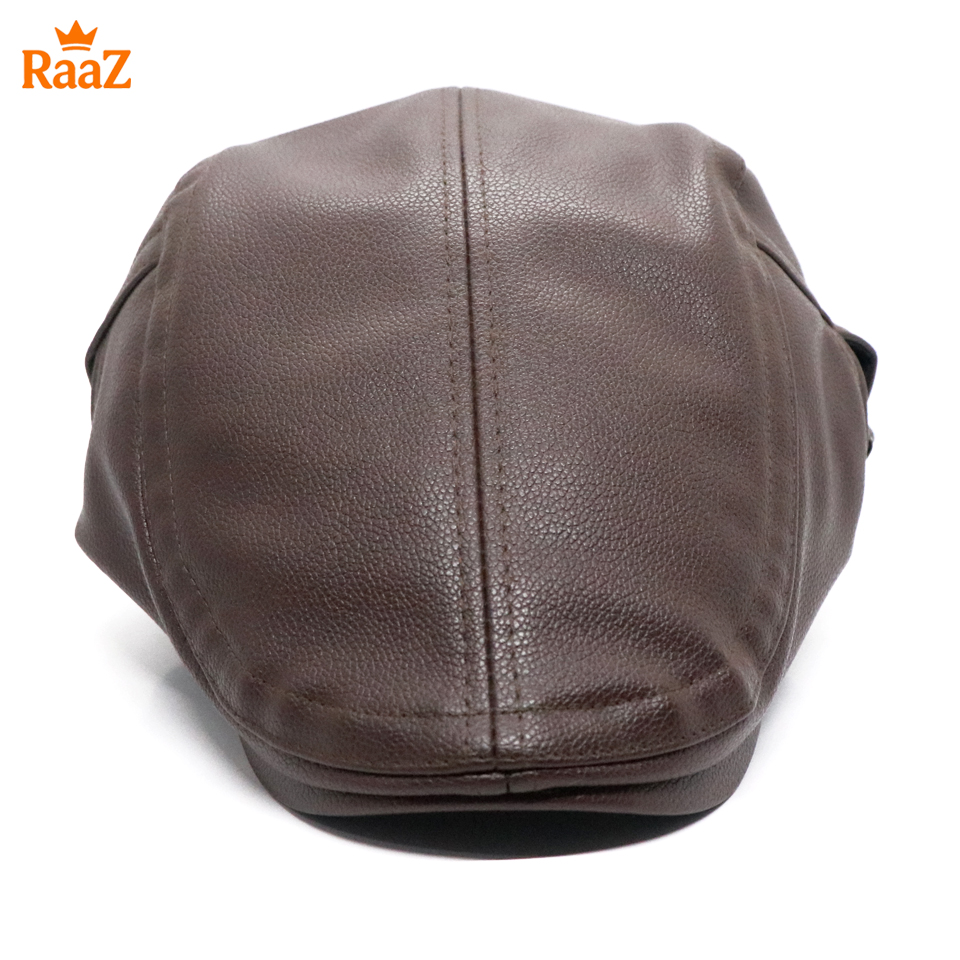 Picture of Brown Leather Beret Vintage Hat For Men