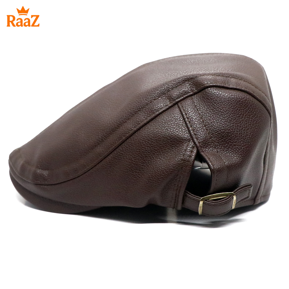 Picture of Brown Leather Beret Vintage Hat For Men
