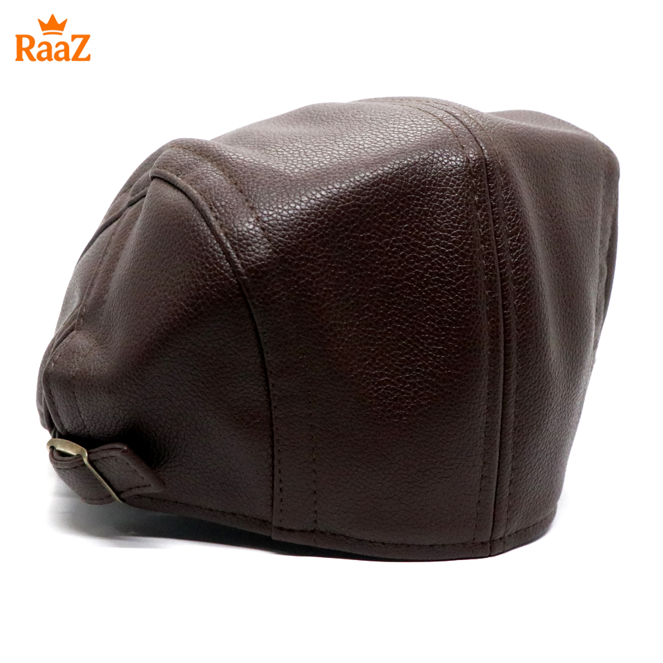 Picture of Brown Leather Beret Vintage Hat For Men