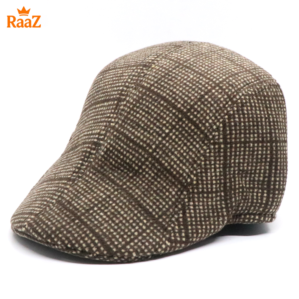 Picture of Brown Check Retro Charm Wool Checkered Cap For Men