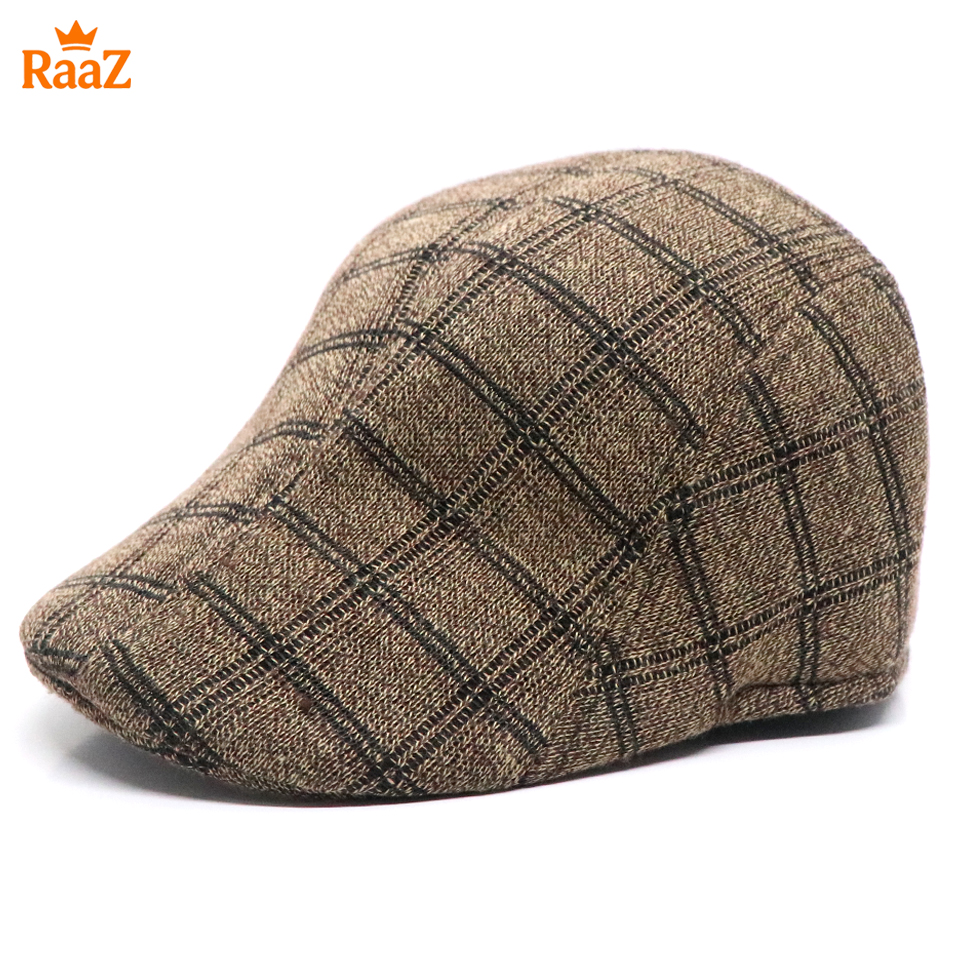 Picture of Brown Retro Charm Wool Checkered Cap For Men