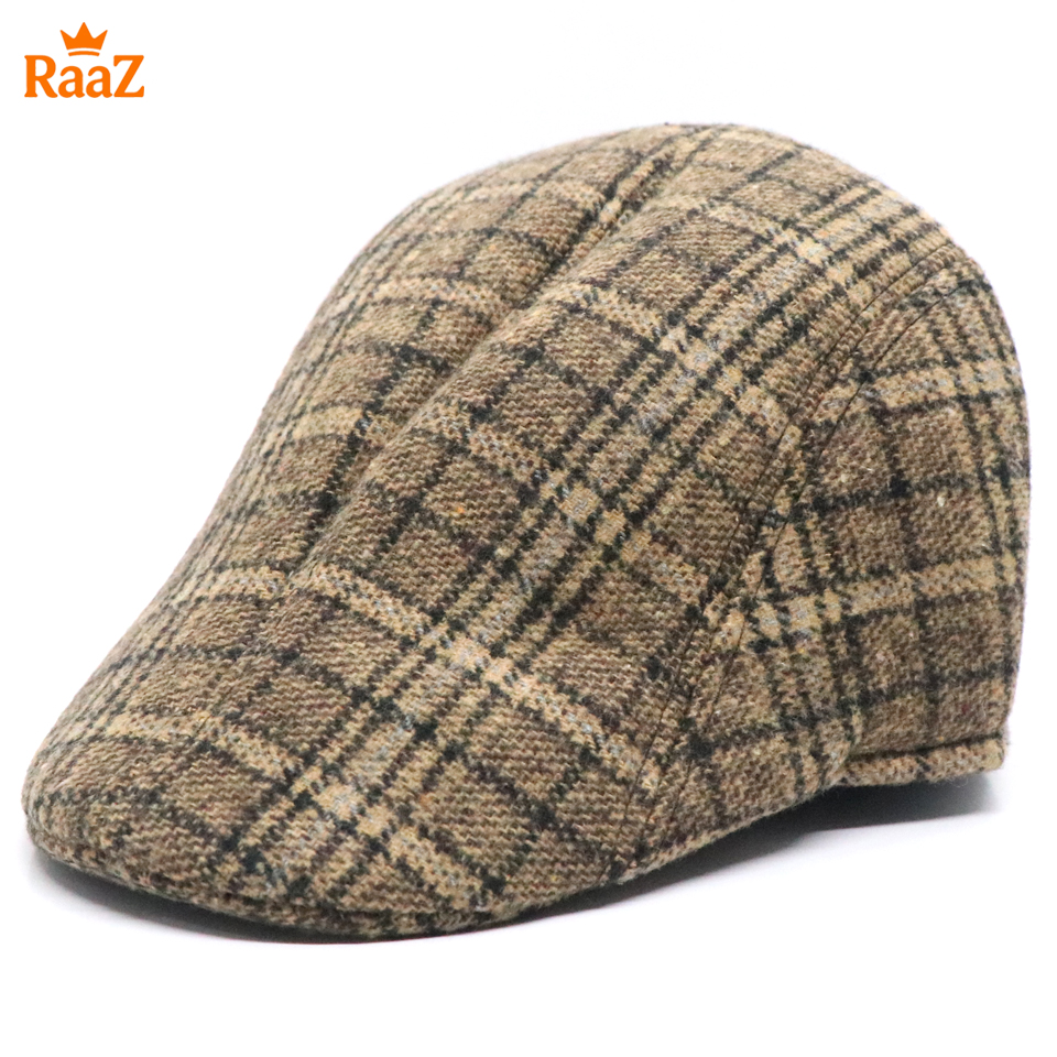 Picture of Brown Check Modern Gentleman Wool Flat Cap For Men