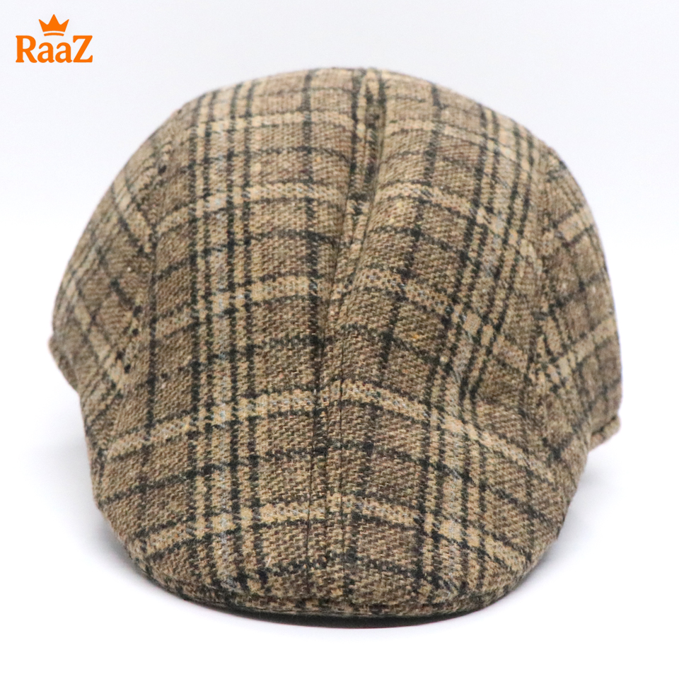 Picture of Brown Check Modern Gentleman Wool Flat Cap For Men