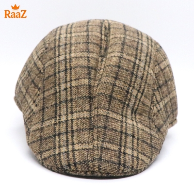 Picture of Brown Check Modern Gentleman Wool Flat Cap For Men