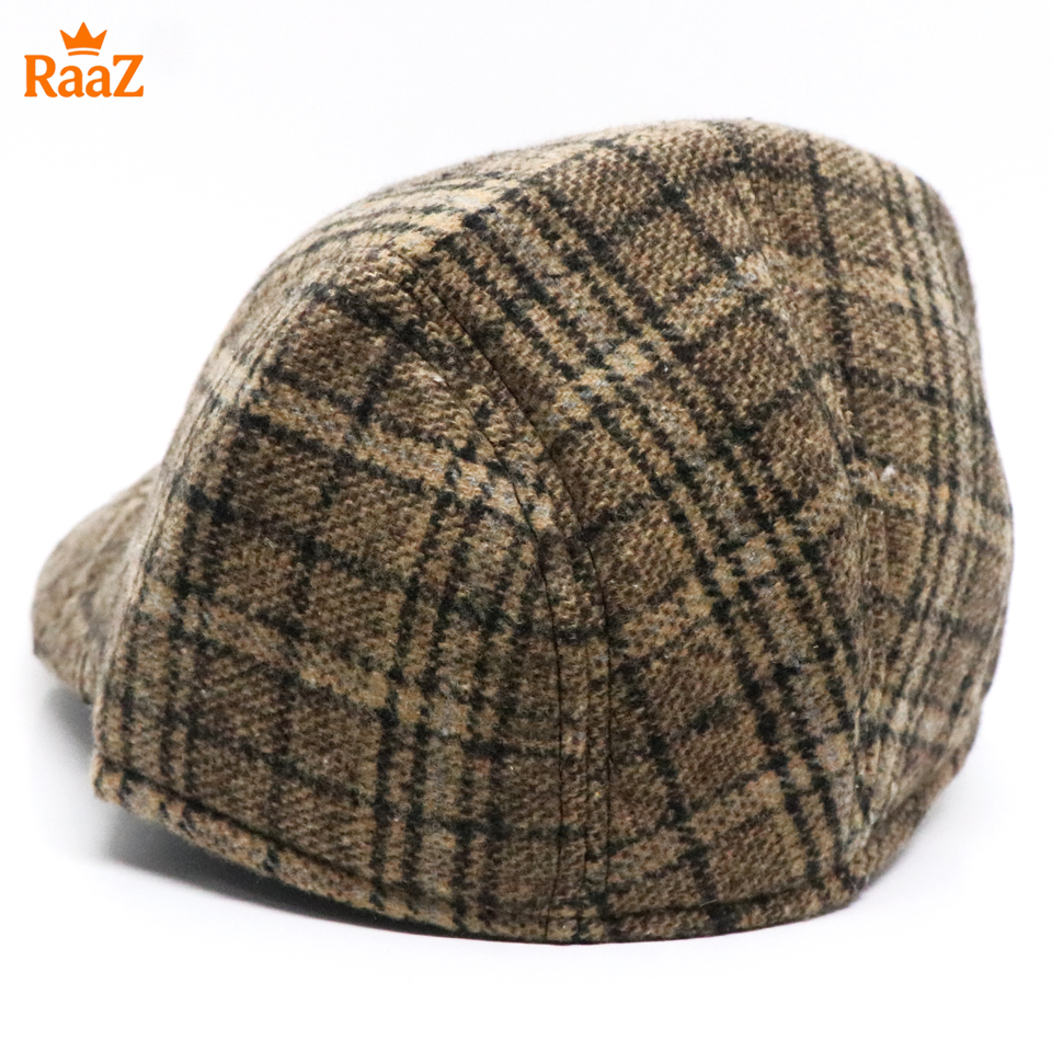 Picture of Brown Check Modern Gentleman Wool Flat Cap For Men