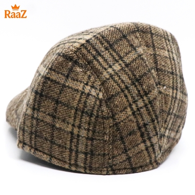 Picture of Brown Check Modern Gentleman Wool Flat Cap For Men