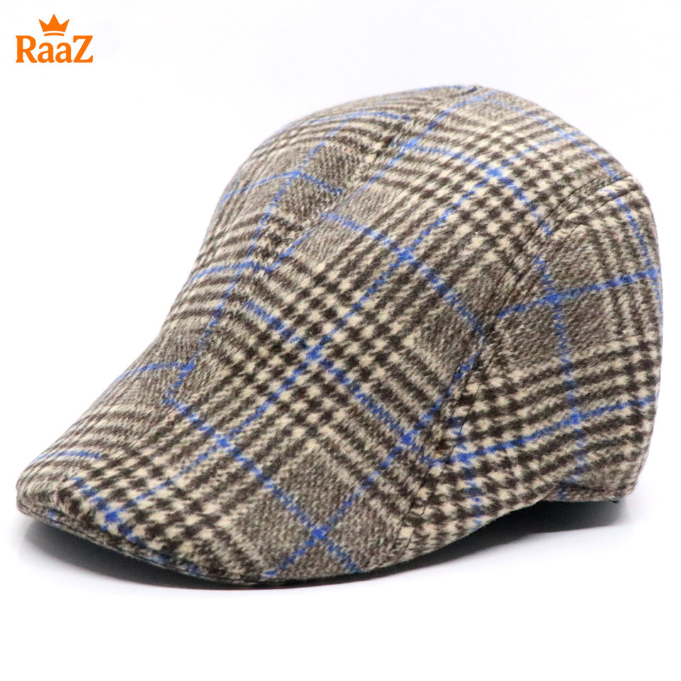 Picture of Brown Check Blue Line Retro Charm Wool Checkered Cap For Men